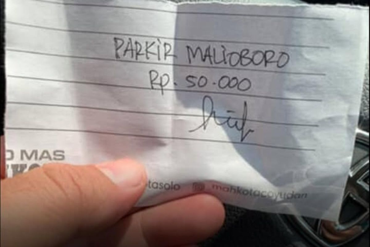 Parkir Tulisan Tangan Rp 50.000 Hebohkan Jogja